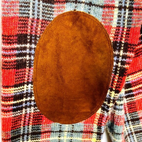 Vintage Polo Ralph Lauren Wool/Camel Hair Sweater Tartan Plaid Suede Elbow Patch - Picture 4 of 8
